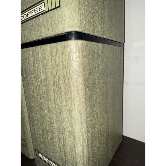 VTG Kromex MCM Canister Set. Flour, Sugar, Tea & Coffee. Faux Wood & Aluminum. - Picture 9 of 16